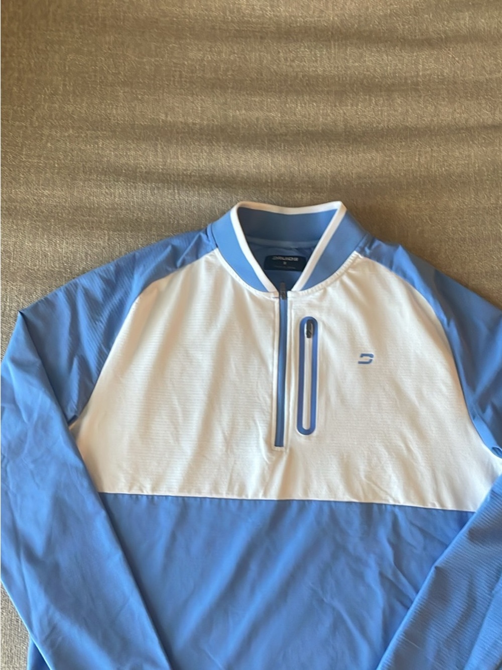 Druids Men’s Light Blue and White Zip-Up Colorblock Pullover